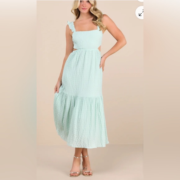 Lush Dresses & Skirts - LUSH Dreamiest Darling Mint Smocked Tie-Back Tiered Midi Dress Small